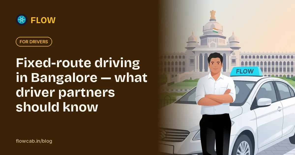 A Flow driver partner standing beside his FLOW cab in front of the Vidhana Soudha in Bangalore